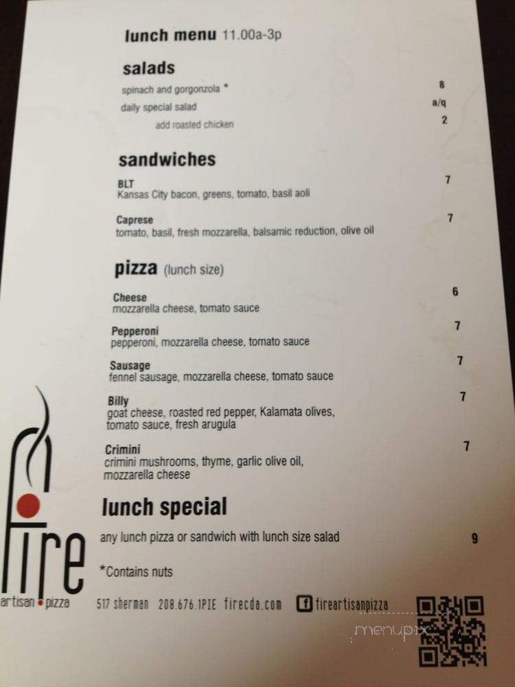 Fire Artisan Pizza - Coeur D'Alene, ID menu_pic