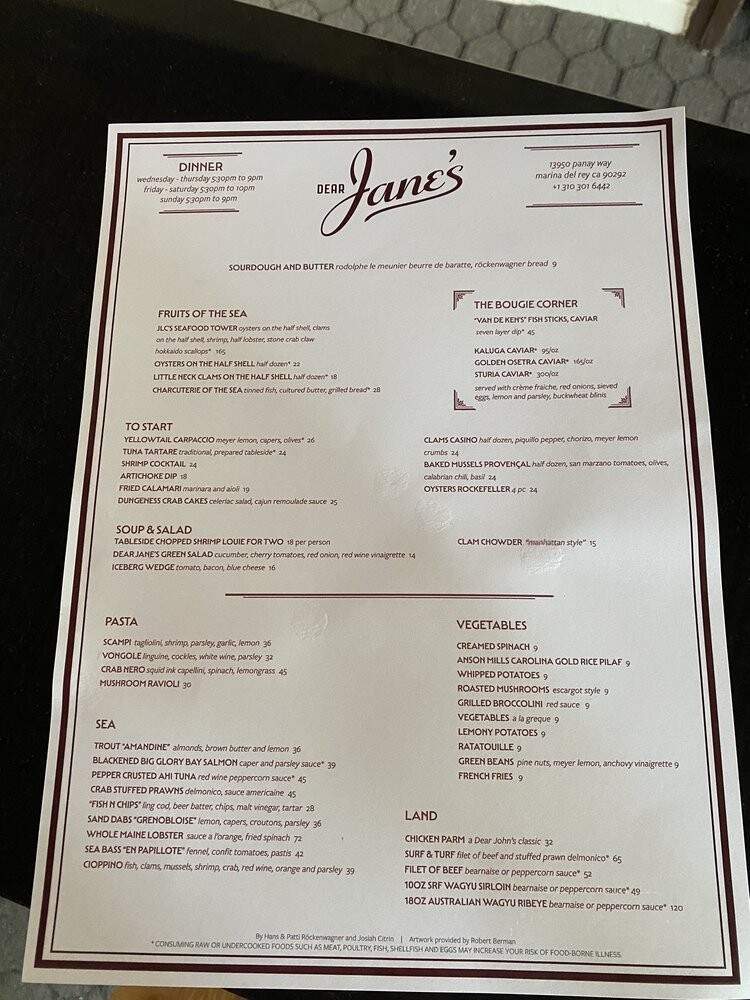Dear Jane's - Marina del Rey, CA menu_pic
