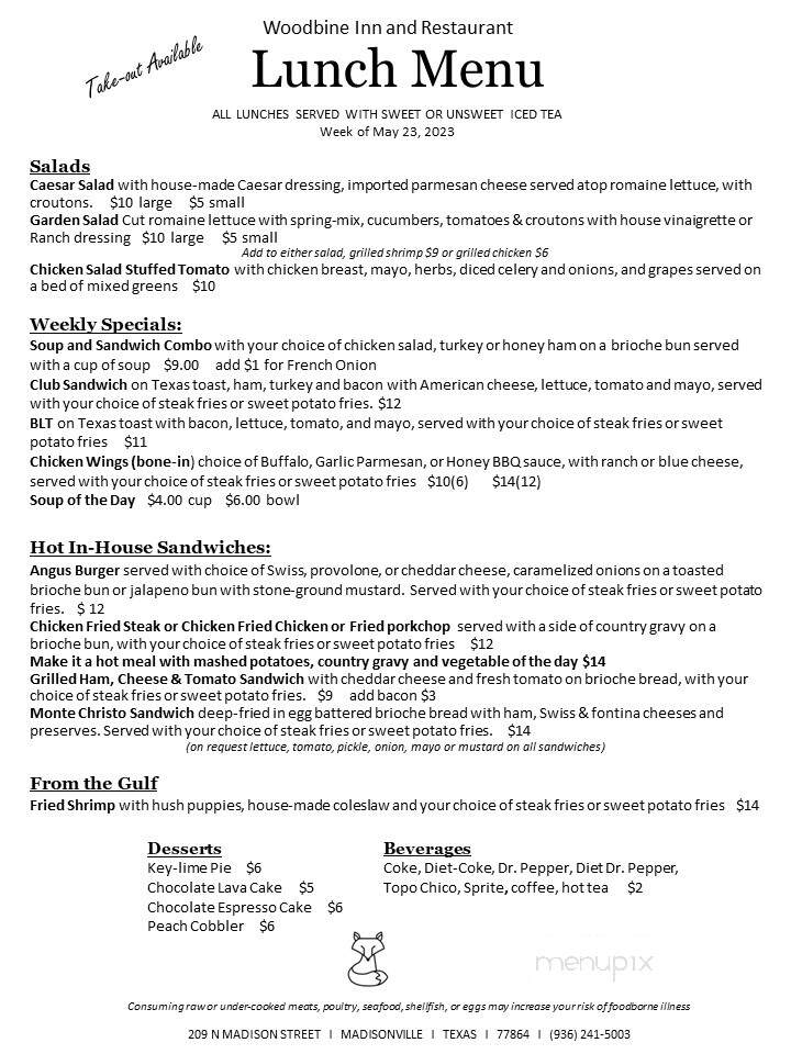 Woodbine Restaurant - Madisonville, TX menu_pic