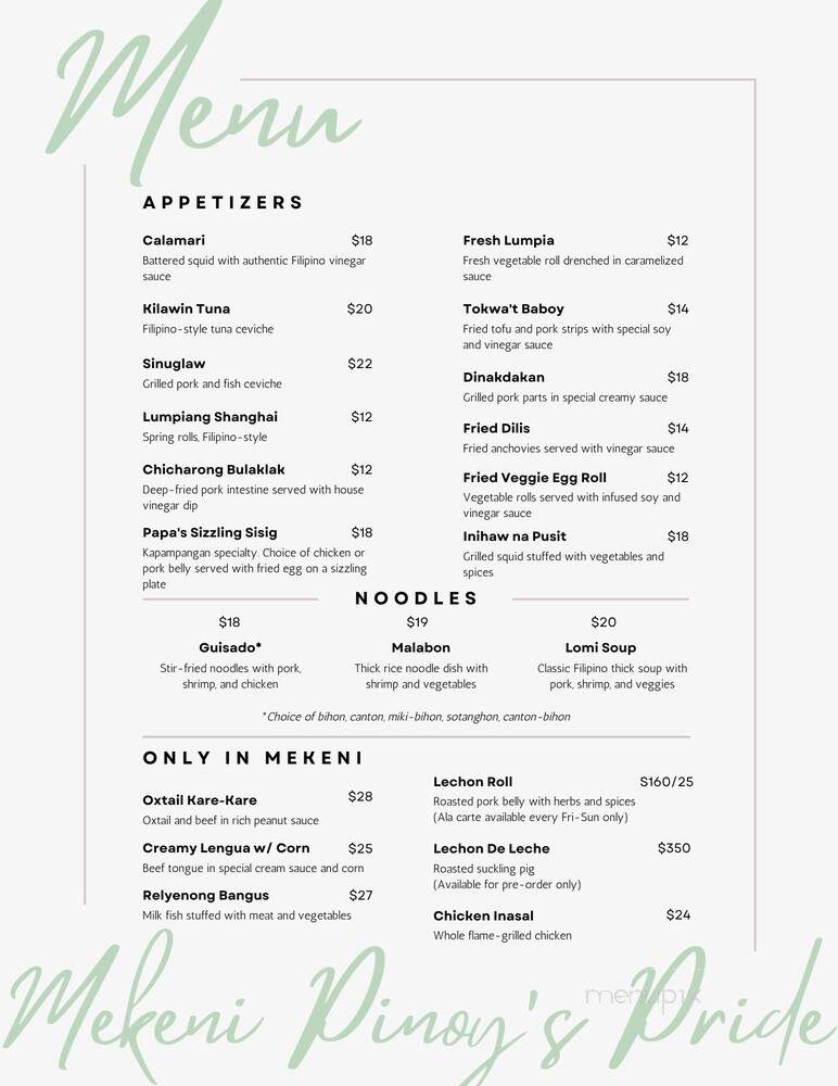 Mekeni Pinoy's Pride - Artesia, CA menu_pic