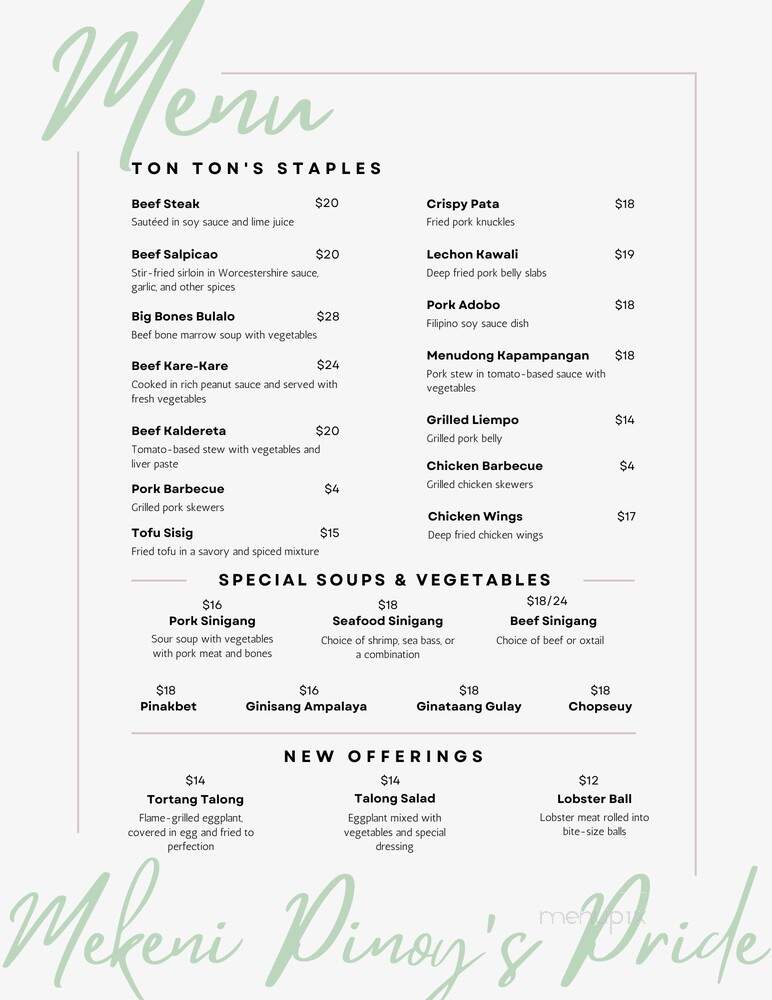 Mekeni Pinoy's Pride - Artesia, CA menu_pic