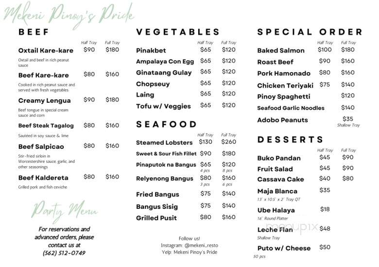 Mekeni Pinoy's Pride - Artesia, CA menu_pic