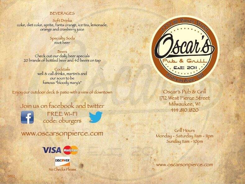 Oscar's Pub Grill - Milwaukee, WI menu_pic