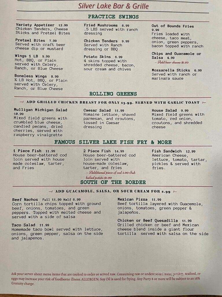 Silver Lake Golf Club - Waterford, MI menu_pic