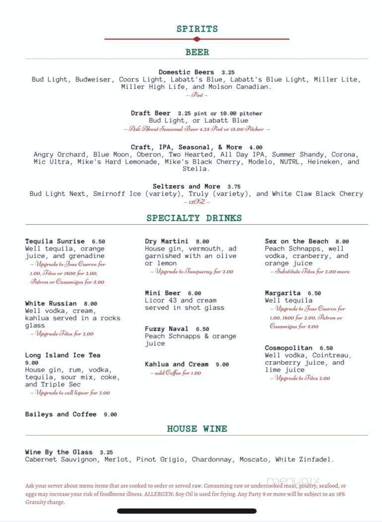 Silver Lake Golf Club - Waterford, MI menu_pic