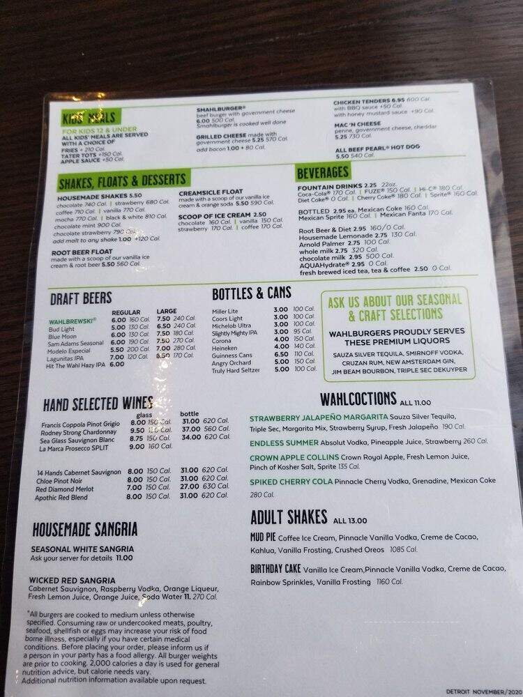 Wahlburgers - Royal Oak, MI menu_pic