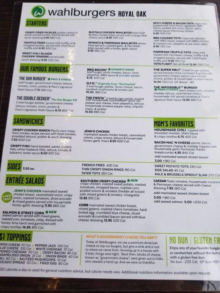 Wahlburgers - Royal Oak, MI menu_pic