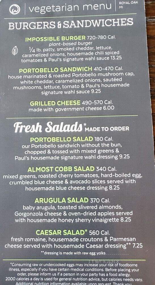 Wahlburgers - Royal Oak, MI menu_pic