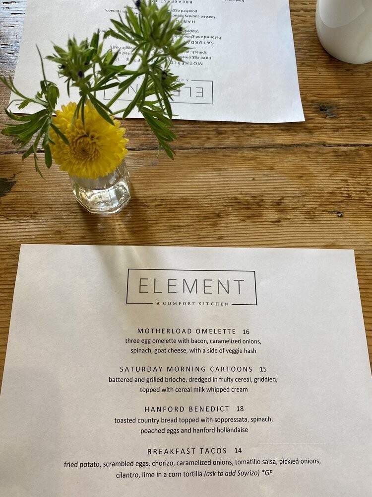 Element - Sutter Creek, CA menu_pic