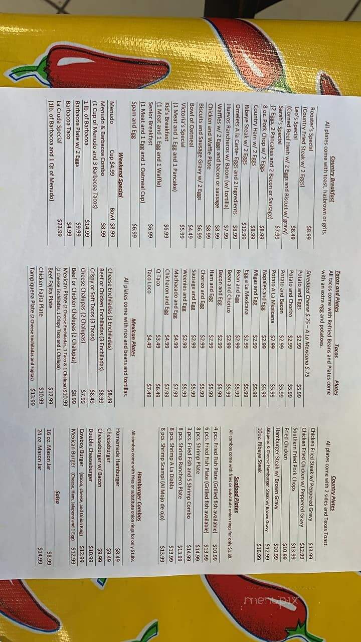 Rooster's Country Cafe - Harlingen, TX menu_pic