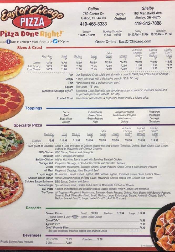 East Of Chicago - Shelby, OH menu_pic