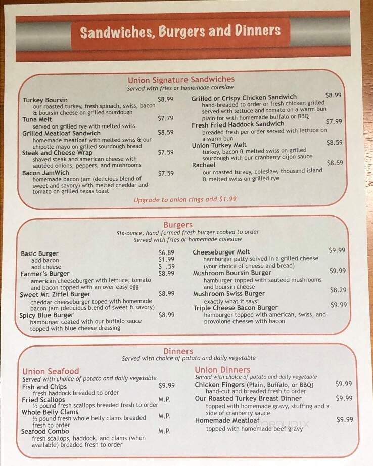 Union Diner - Laconia, NH menu_pic