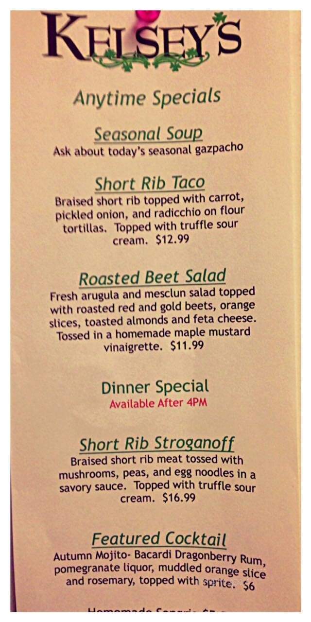 Kelsey's Restaurant Bar & Grill - Ellicott City, MD menu_pic
