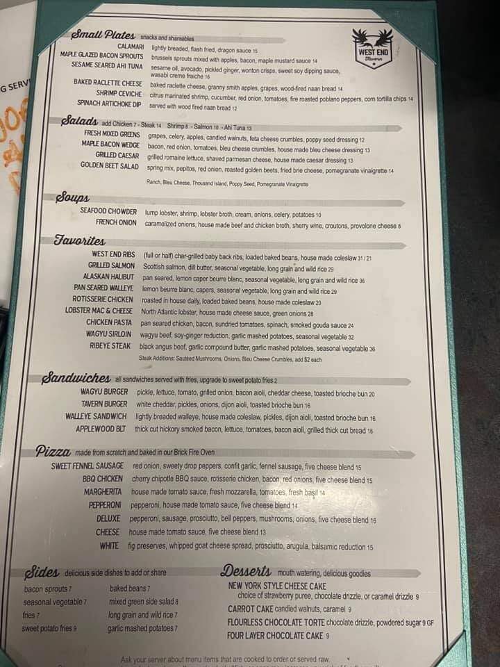 West End Tavern - Traverse City, MI menu_pic