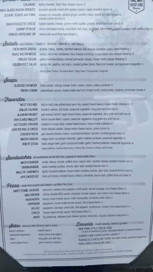 West End Tavern - Traverse City, MI menu_pic