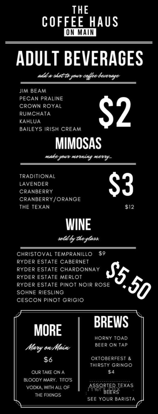Online Menu of The Coffee Haus On Main, Ballinger, TX