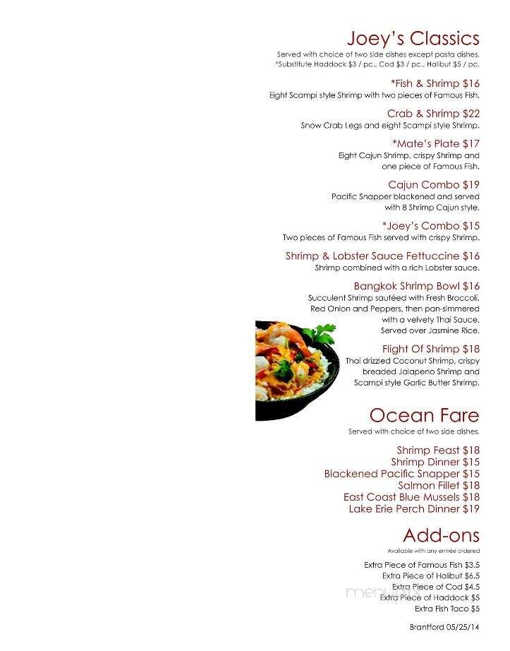 Joey's Only Seafood Restaurants - Brantford, ON menu_pic