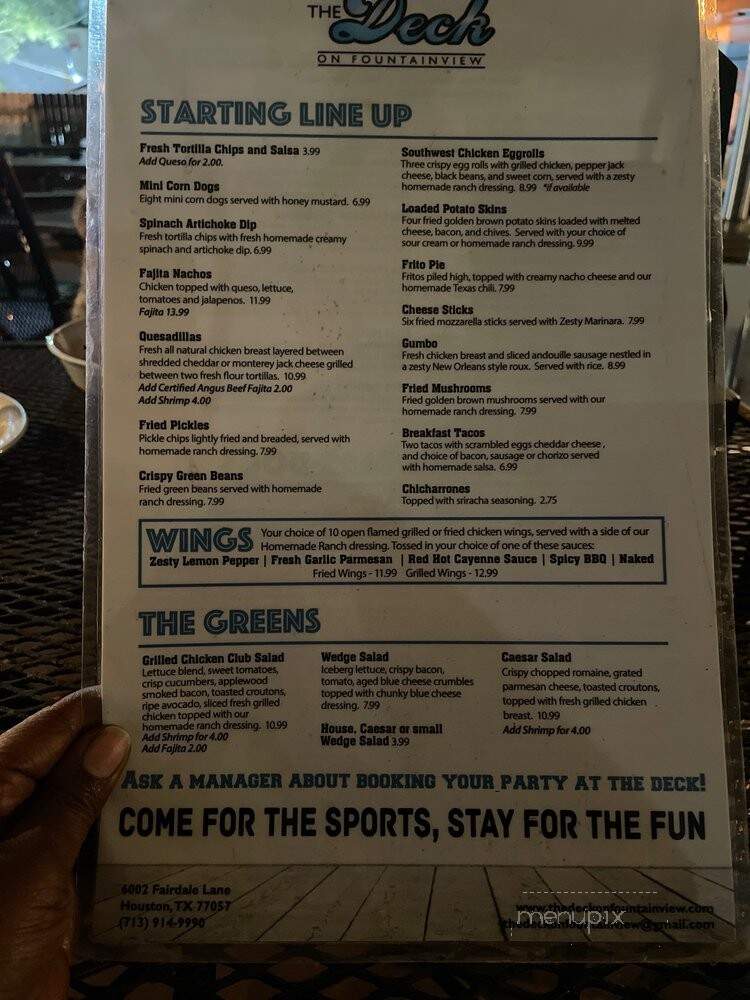 The Deck on Fountainview - Houston, TX menu_pic