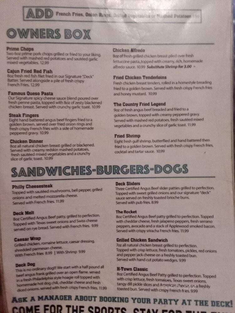 The Deck on Fountainview - Houston, TX menu_pic