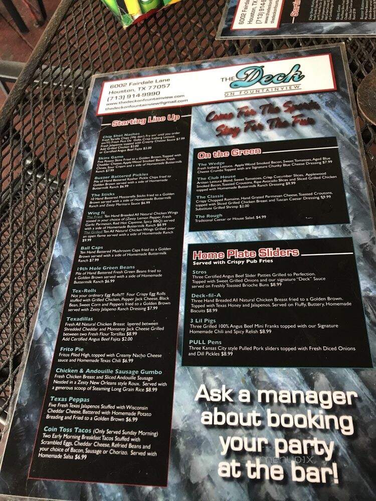 The Deck on Fountainview - Houston, TX menu_pic