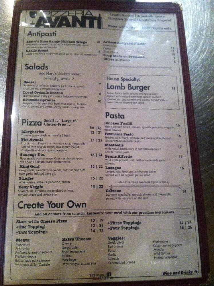 Pizzeria Avanti - Santa Cruz, CA menu_pic