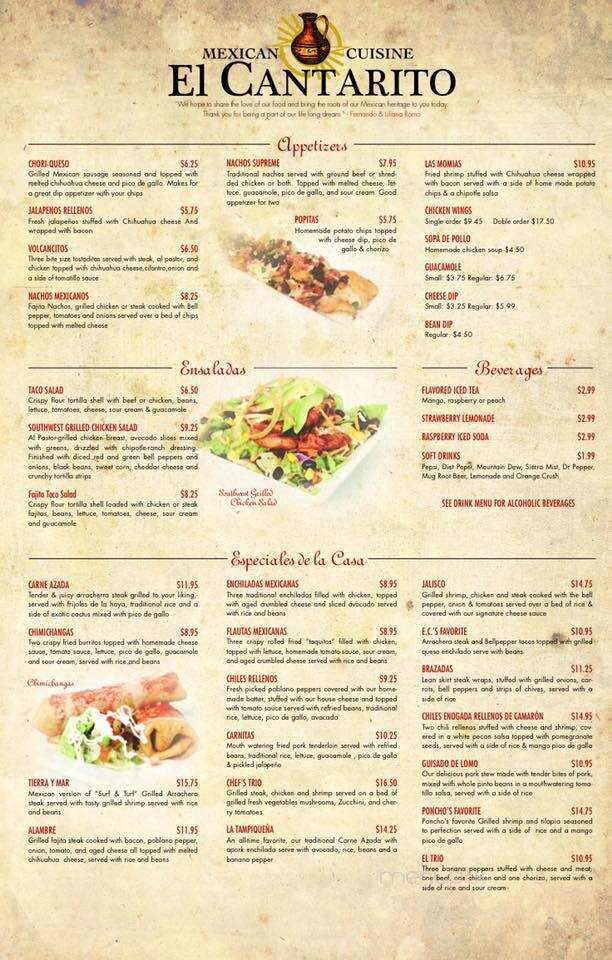 El Cantarito Mexican Cuisine - Chesterton, IN menu_pic