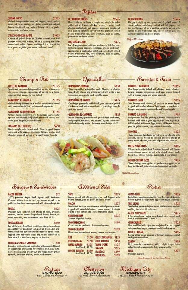 El Cantarito Mexican Cuisine - Chesterton, IN menu_pic