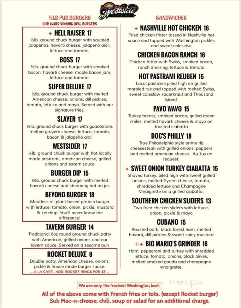 The Westside Tavern - Olympia, WA menu_pic