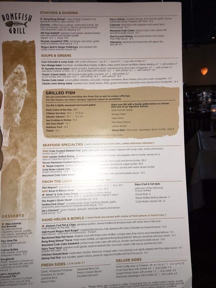 Bonefish Grill - Brandywine, MD menu_pic