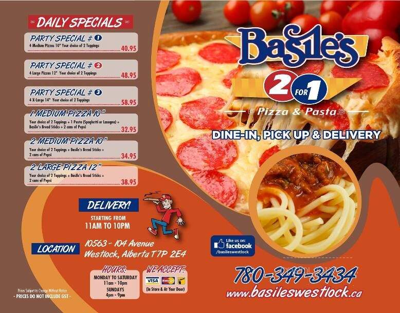 Basile's 2 For 1 Pizza & Pasta - Westlock, AB menu_pic