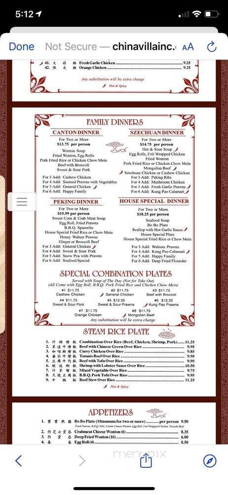 China Villa - Rocklin, CA menu_pic