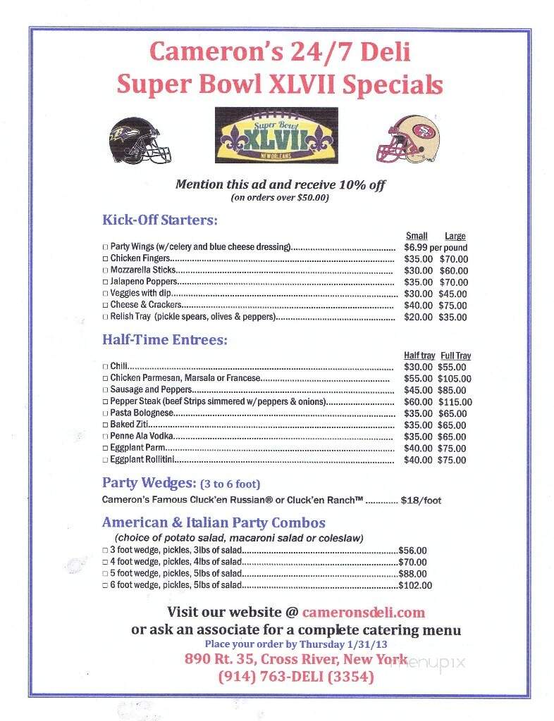 Cameron's 24/7 deli - Brewster, NY menu_pic