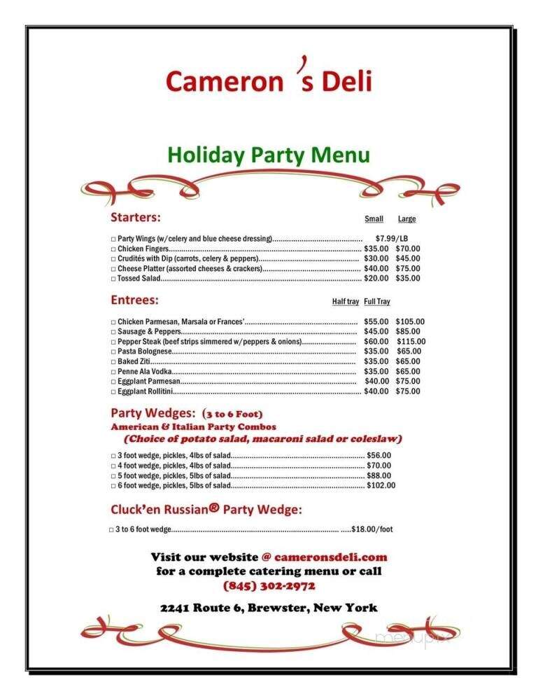 Cameron's 24/7 deli - Brewster, NY menu_pic