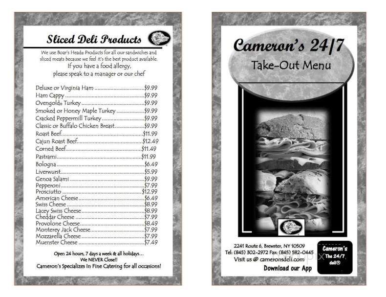 Cameron's 24/7 deli - Brewster, NY menu_pic