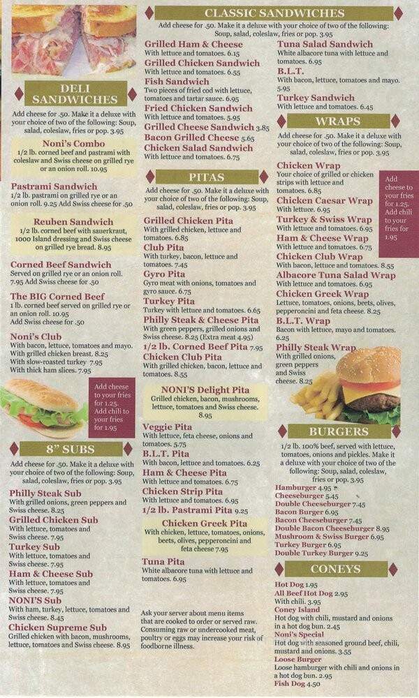 Noni's Sherwood Grille - Detroit, MI menu_pic