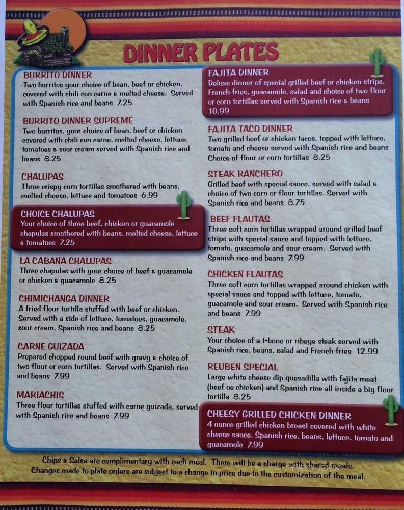 La Cabana - Berryville, AR menu_pic
