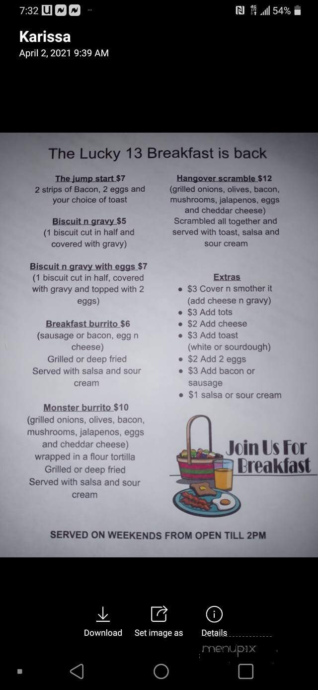 The Lucky 13 Saloon - Marysville, WA menu_pic