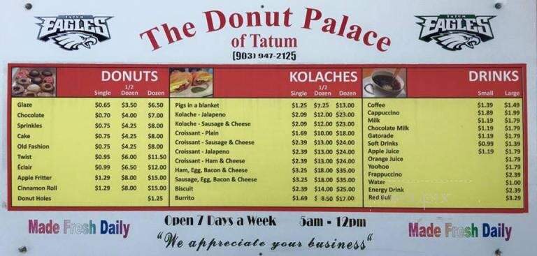 Donut Palace - Tatum, TX menu_pic