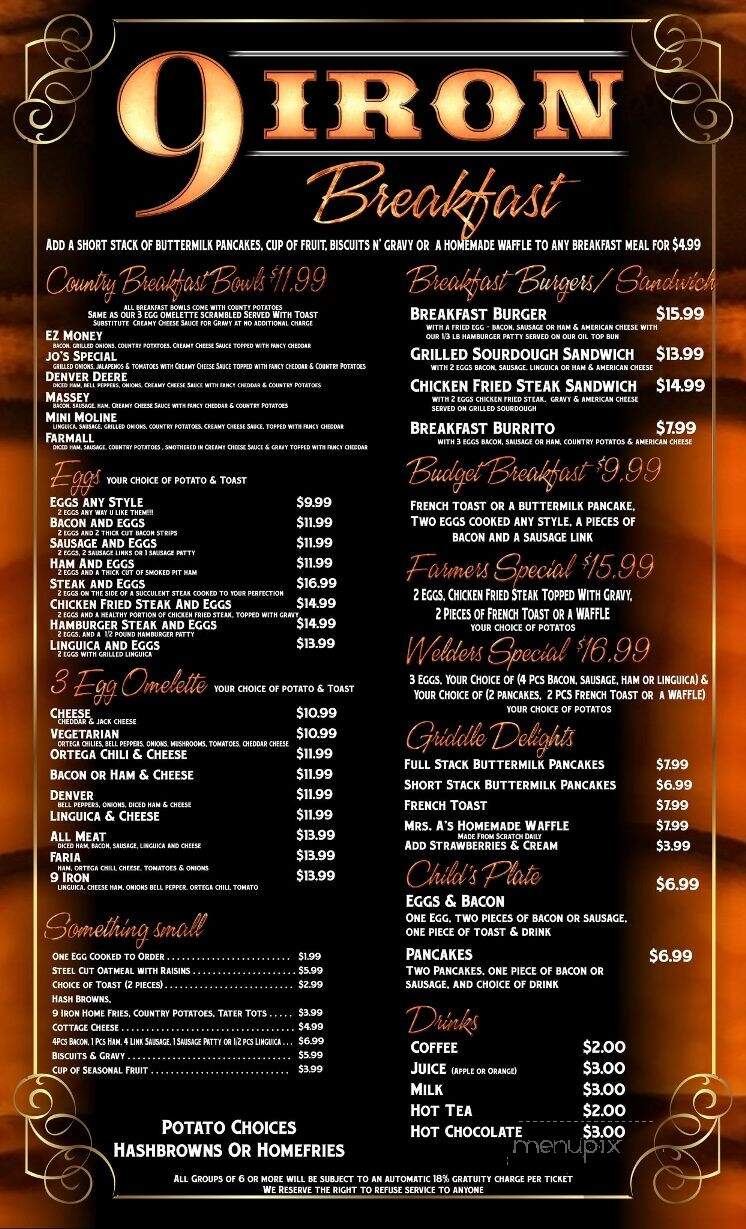 9 Iron Bar & Grill - Tulare, CA menu_pic
