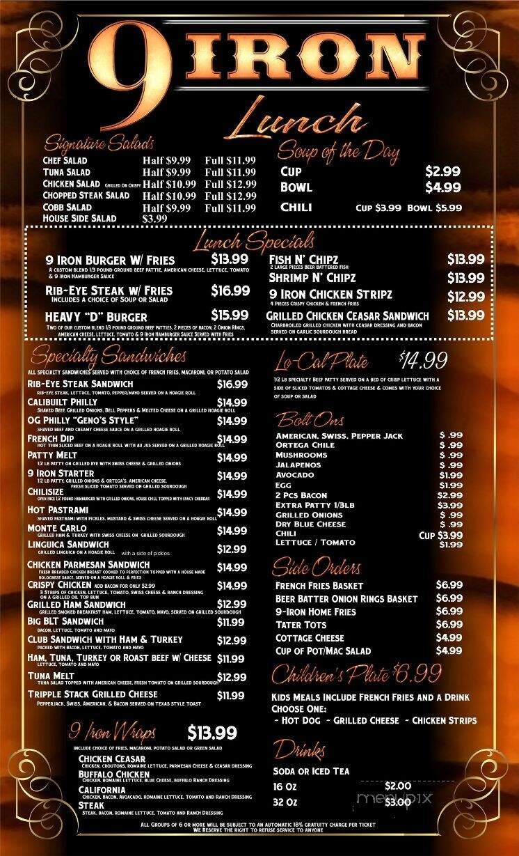9 Iron Bar & Grill - Tulare, CA menu_pic