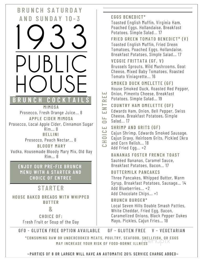 1933 Public House - Powhatan, VA menu_pic