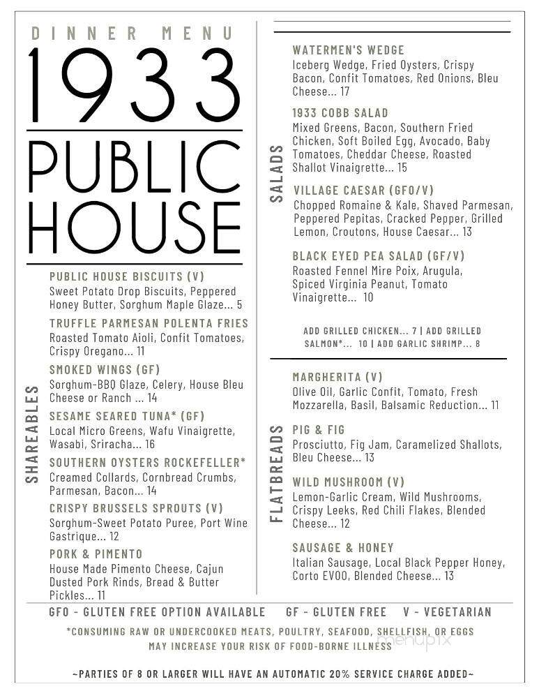 1933 Public House - Powhatan, VA menu_pic