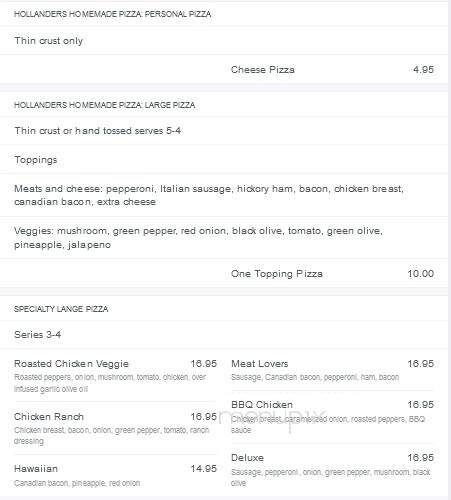 Hollander's - Little Chute, WI menu_pic