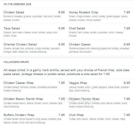 Hollander's - Little Chute, WI menu_pic