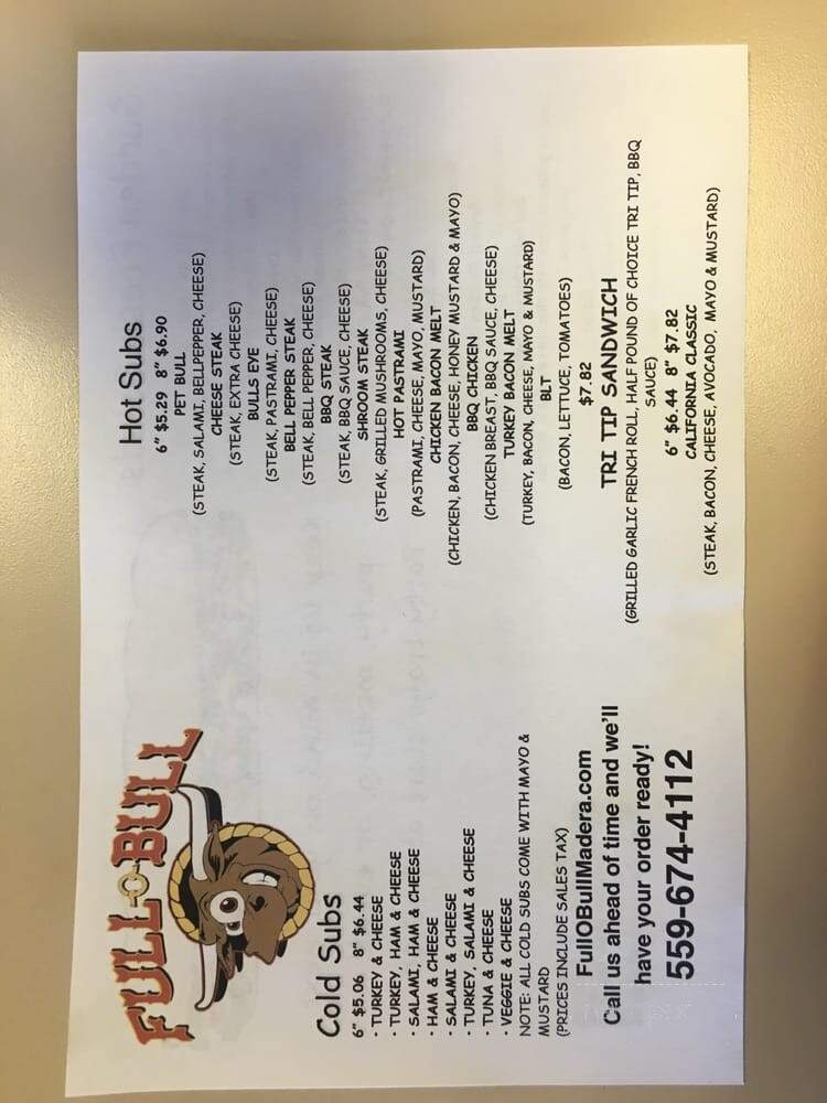 Full-O-Bull - Madera, CA menu_pic