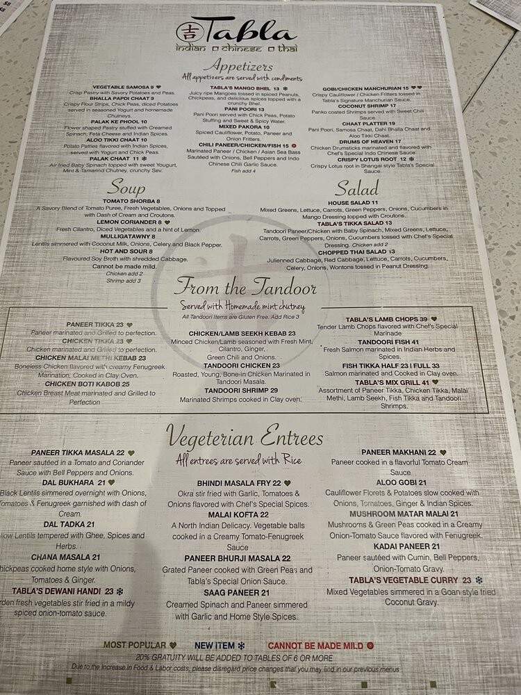 Tabla Indian Restaurant - Oviedo, FL menu_pic