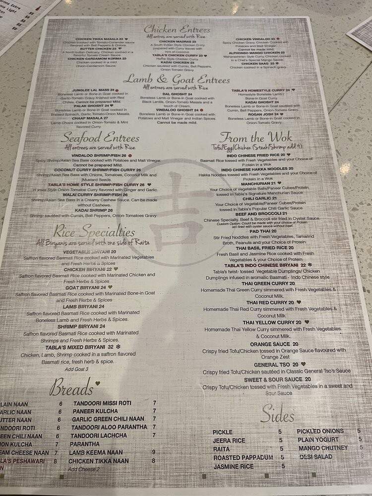 Tabla Indian Restaurant - Oviedo, FL menu_pic