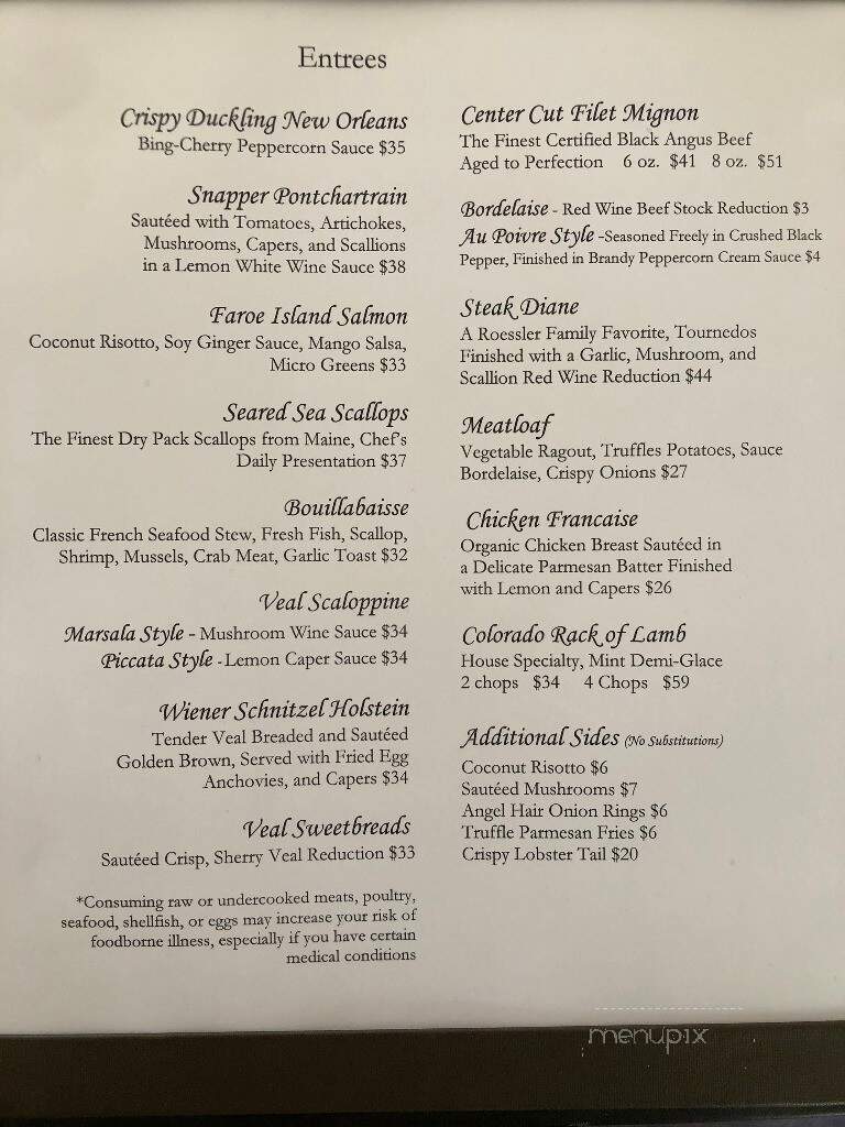 Roessler's - Sarasota, FL menu_pic
