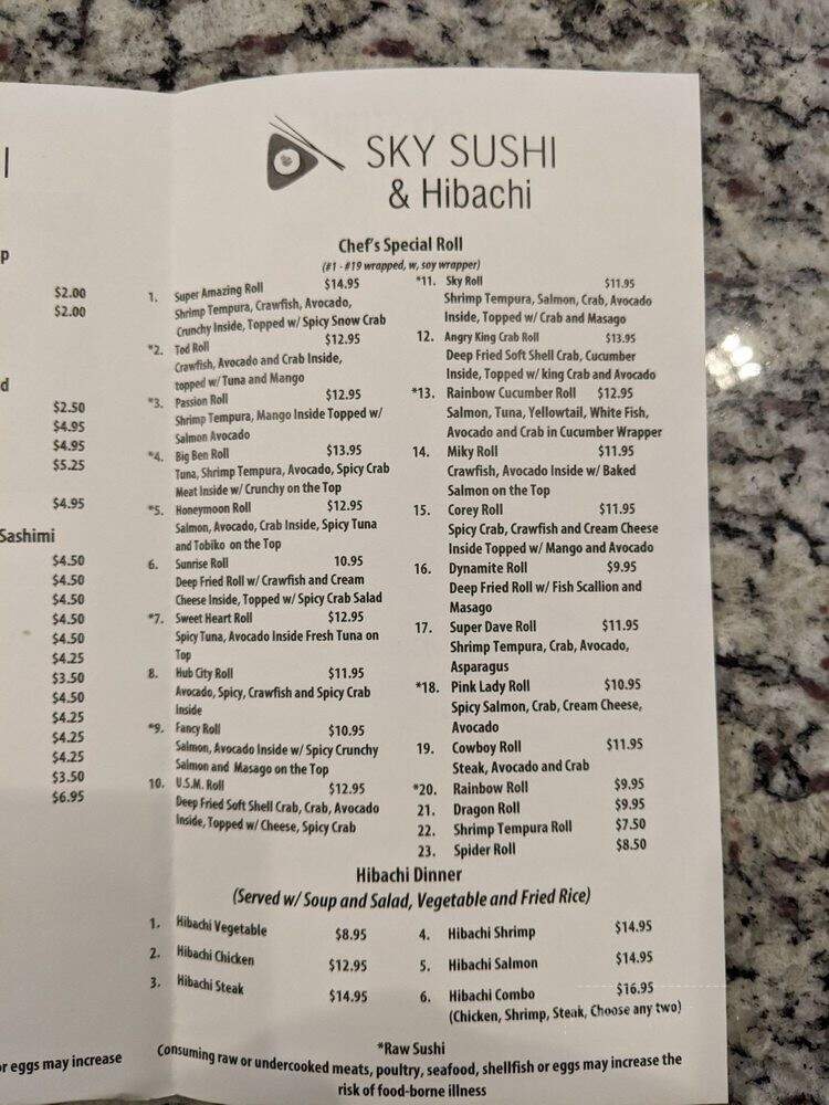 Sky Sushi & Hibachi - Hattiesburg, MS menu_pic