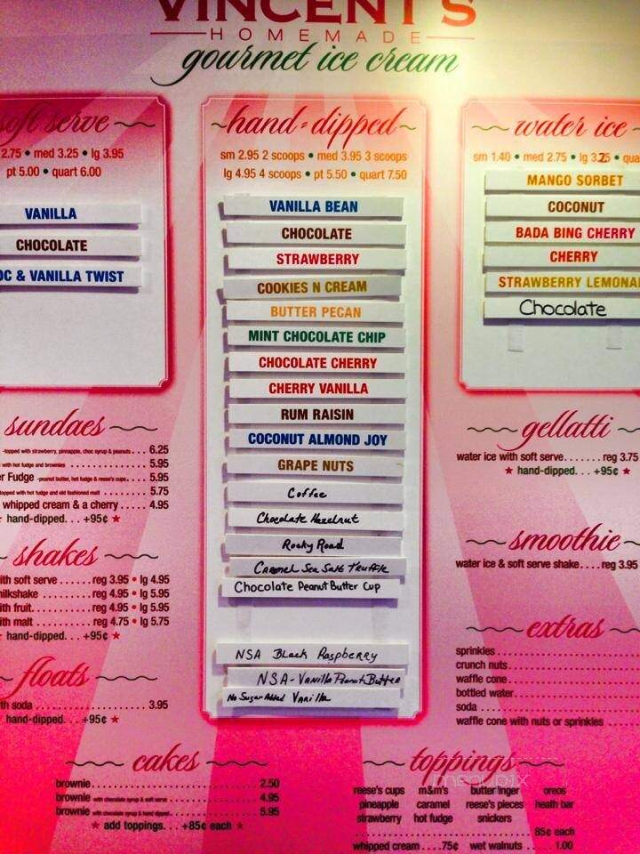 Vincent's Ice Cream Shop - Mount Holly, NJ menu_pic